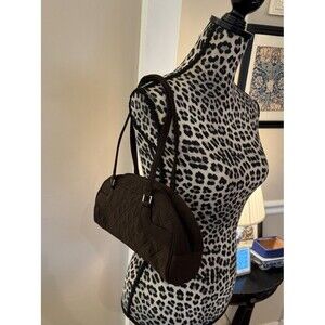 Vera Bradley Purse Espresso Brown Diamond Quilted Microfiber Shoulder Bag Bowler